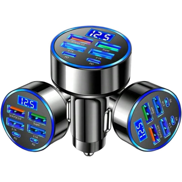 1pc 6-in-1 Fast Charging Car Charger with QC3.0, Dual PD & Digital Display